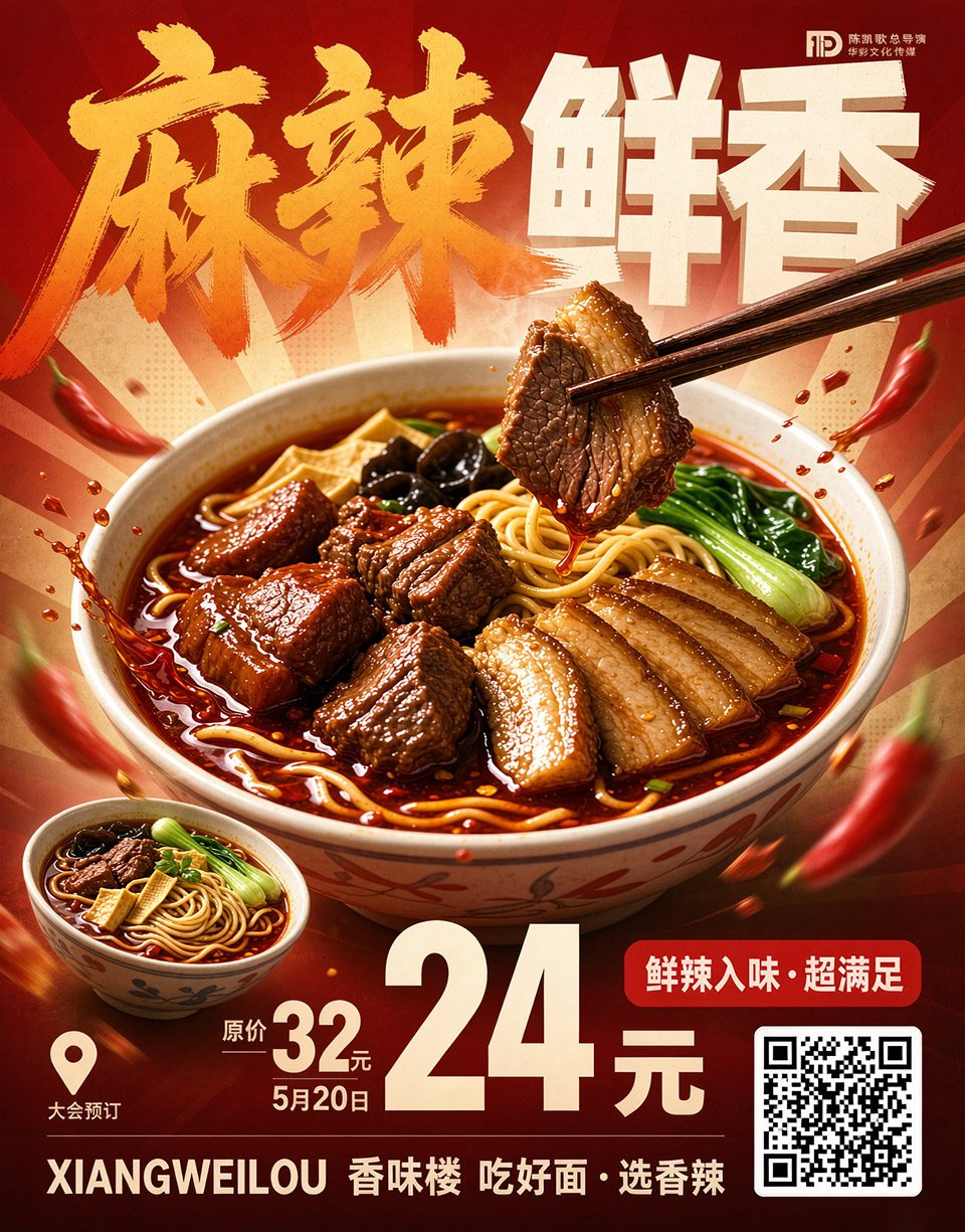 鲜辣螺蛳粉餐饮促销海报练习修图后